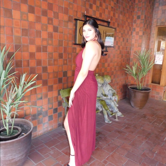 Halter Burgundy Dress-CLEARANCE - Picture 4 of 8